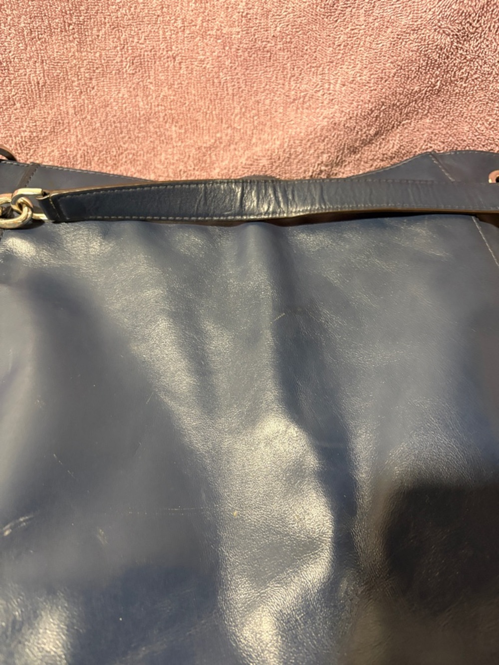 Michael Kors Navy Blue Leather Tote with Gold Hardware